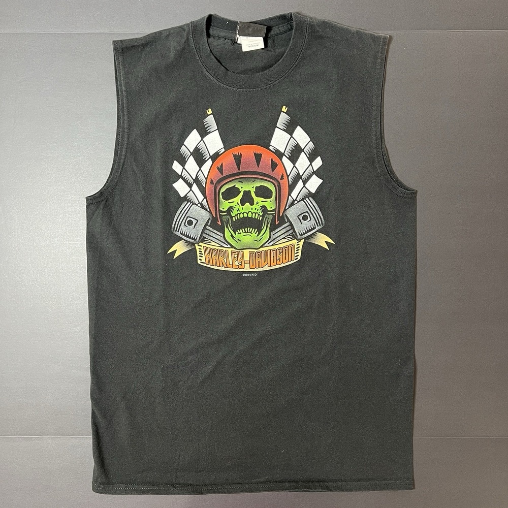 Harley Davidson Black Sleeveless Tshirt Portsmouth VA Mens M Skull Biker